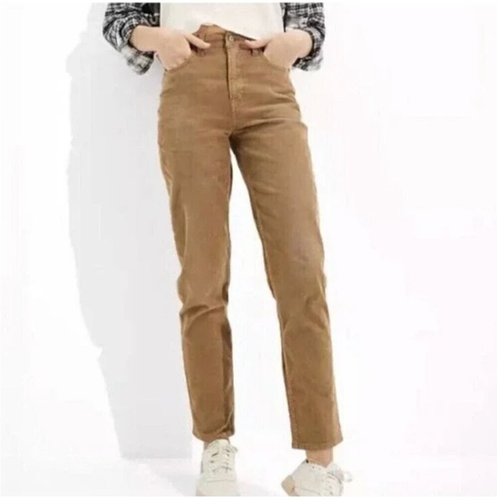 American Eagle Tan Stretch Corduroy Mom Straight Jean Sz 12